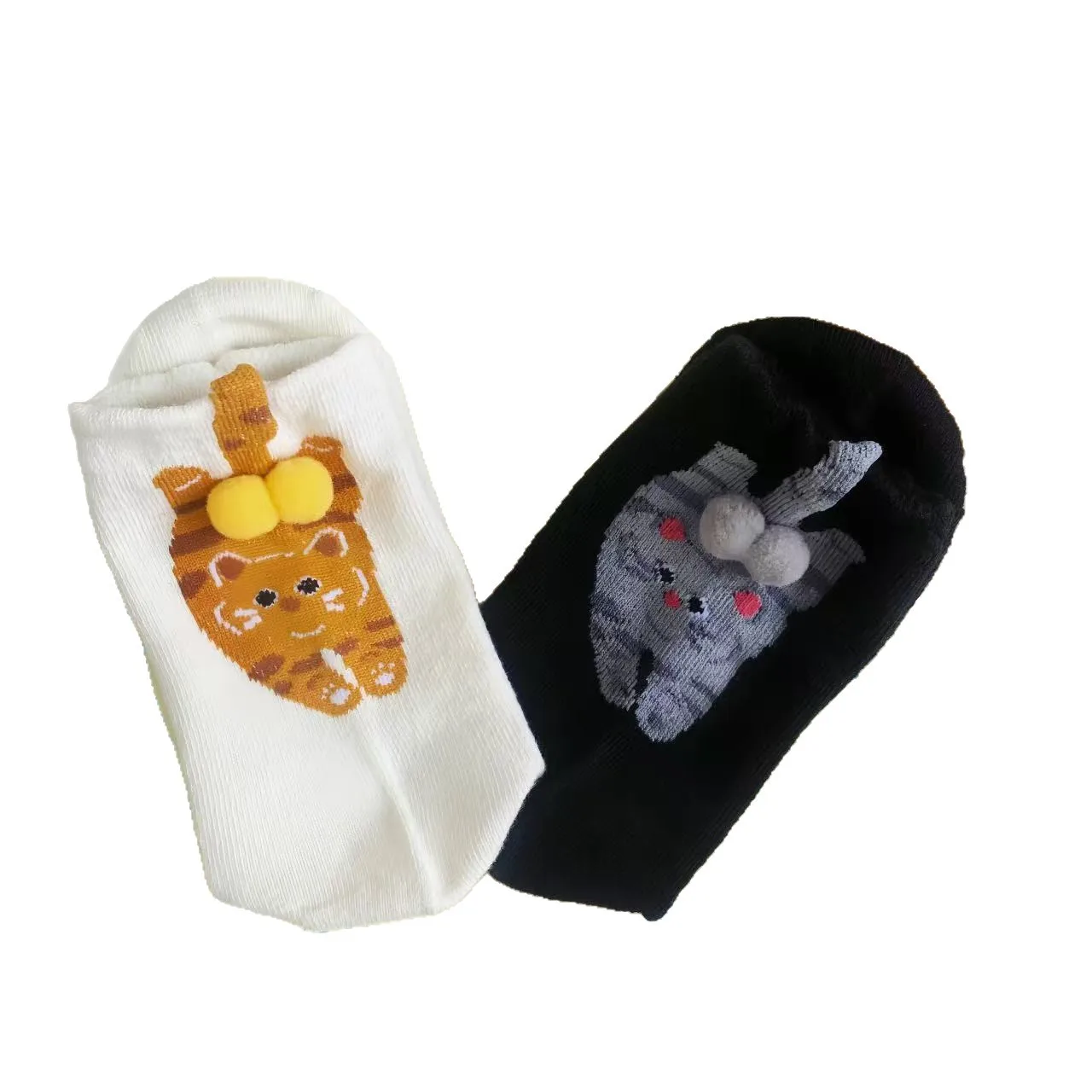 Atmungsaktive Baumwollsocken mit Katzenabsatz, Unisex, Schwarz, Weiß, Mitte der Wade, mit Pfotenrücken-Design, kreative Strick-Söckchen für den täglichen Gebrauch