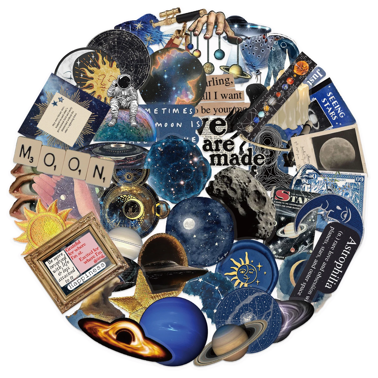 50Pcs Space Sun Planet Cartoon Waterproof PET Stickers Pack Cute Water Bottle Laptop Skateboard Scrapbook Accessories