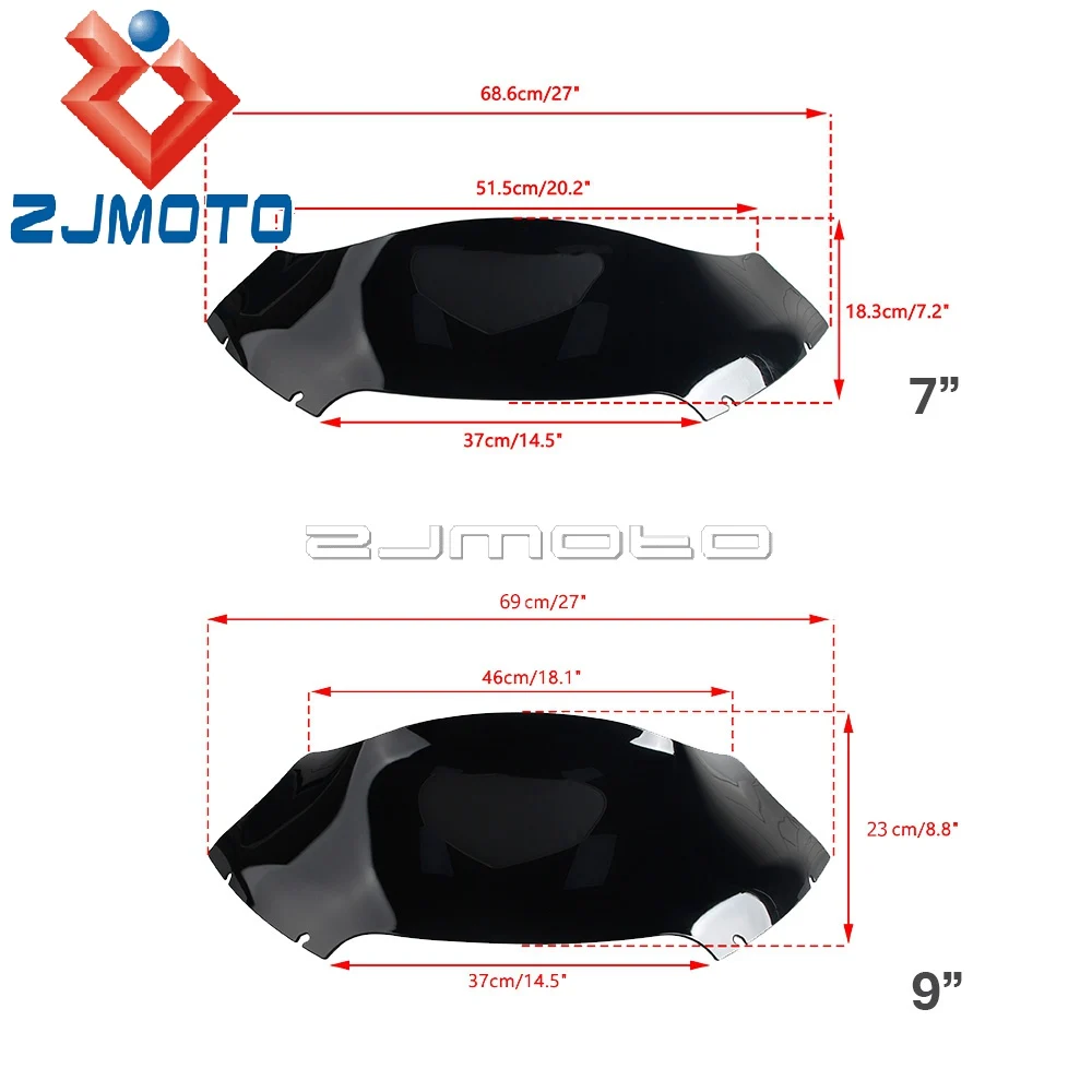 Motorcycle 7 / 9 inch PC Front Windshield Wind Windscreen Deflector Cover Plate Kit For Harley Touring Road Glide FLTRX 2015-23