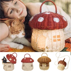 Rattan Basket Cute Pinecone Mushroom Shape Bags For Child Beach Hiking Storage Bag Summer Vacation Picnic Handbag Christmas Gift