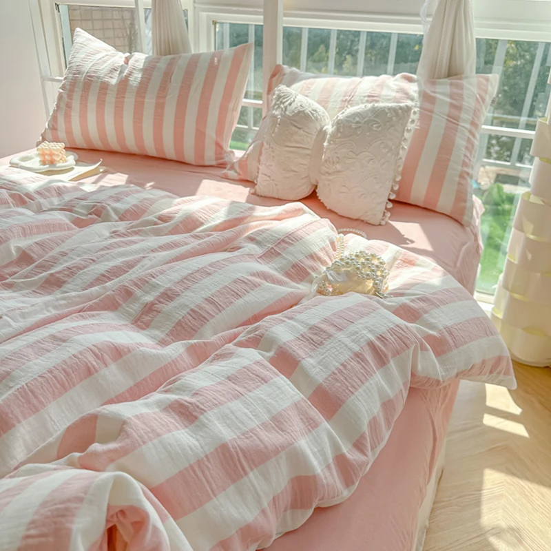 

Nordic Sling Bed 150 Bedding Sets Stripes Duvet Cover Set Quilt Cover Bed Sheet Quilt Sets Queen Size INS Blogger Comforter Sets