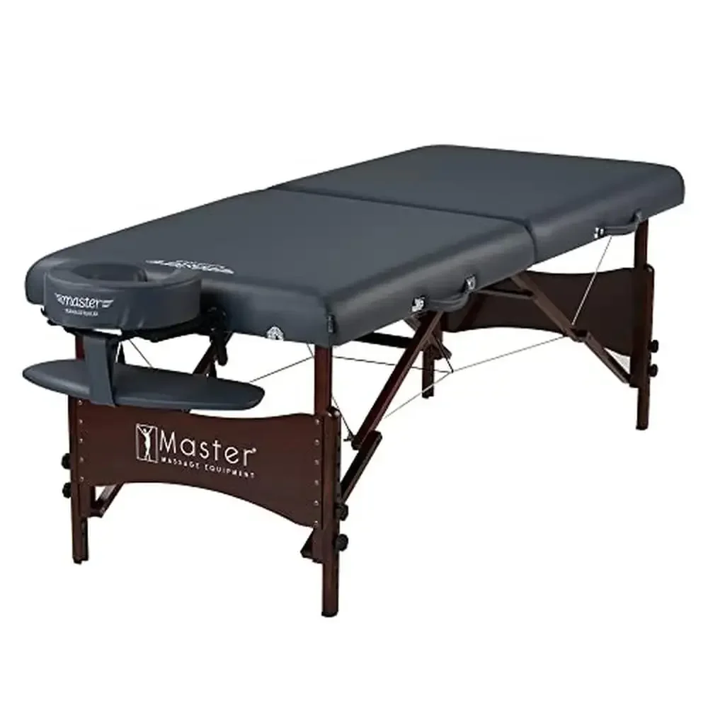 Portable Massage Table with Denser Cushion Walnut Stained Hardwood Steel Support Cables Pillows Lightweight & Versatile Spa Bed