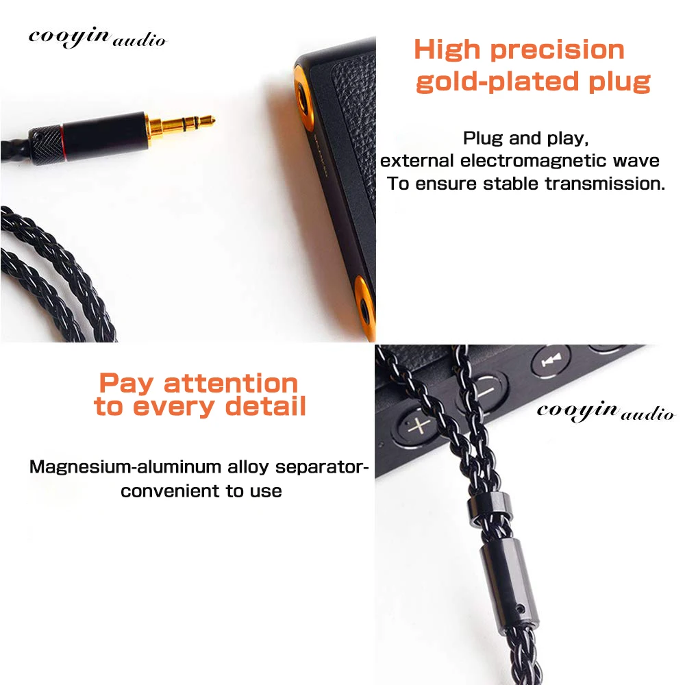 Cooyin สายหูฟังคู่ขนาด3.5มม., สำหรับ HE560 HIFIMAN/HE350 sonymdr Z1R 2.5มม./3.5มม./4.4มม. ปลั๊ก8แกนสายหูฟังชุบเงิน