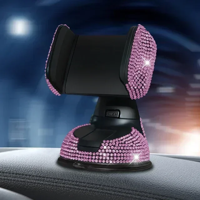 Rhinestone Crystal Auto Telefoonhouder Telefoonbevestiging Roze Flexibele Tafelstandaard Bling Autoaccessoires Interieur voor Vrouwen