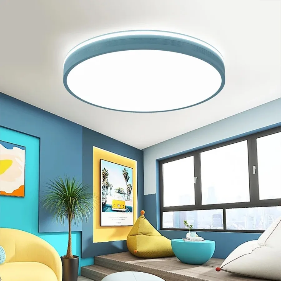 Imagem -04 - Nordic Circular Lâmpada Led Teto Macaron Color Moderno Quarto de Criança Quarto Sala de Estar Varanda Home Light