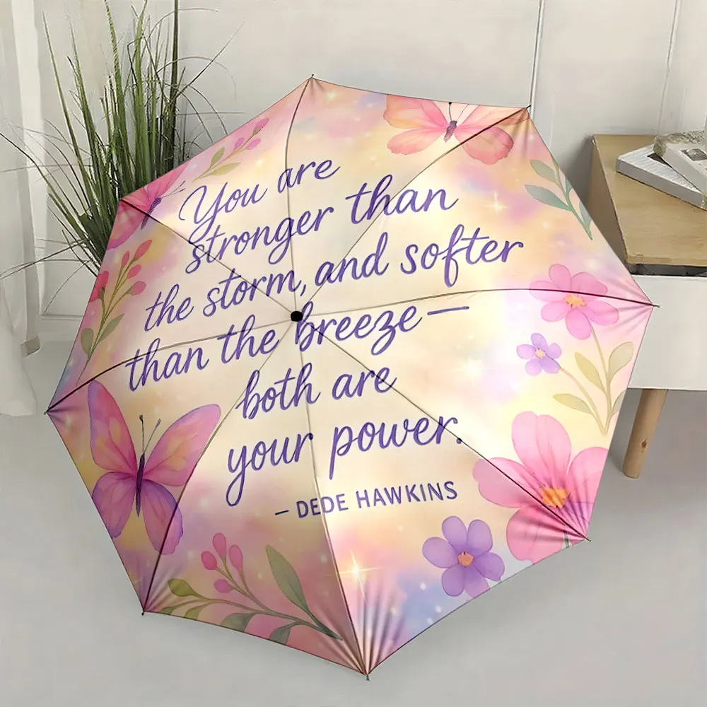 1PC Inspirational umbrella with soft pastel design and quote Print 8 Iron Ribs Folding Umbrella Auto-Open Fashion Sunshade