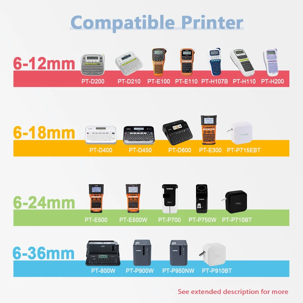 OGRIA 10 PC Multi -Colored 36 mm Tze261 Compatible With Brother P touch tapes for the Label Macket TZE 261 Tze161 Tze461 Tze561