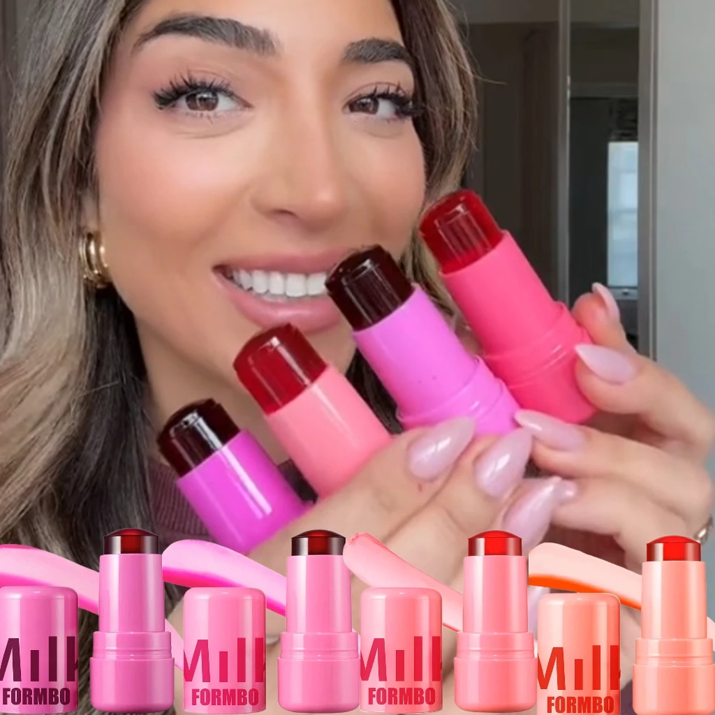 Colorete Facial 3 en 1, tinte de gelatina de leche, varita hidratante y duradera, colorete Natural, lápiz labial para contorno de mejillas, Cosméticos faciales coreanos