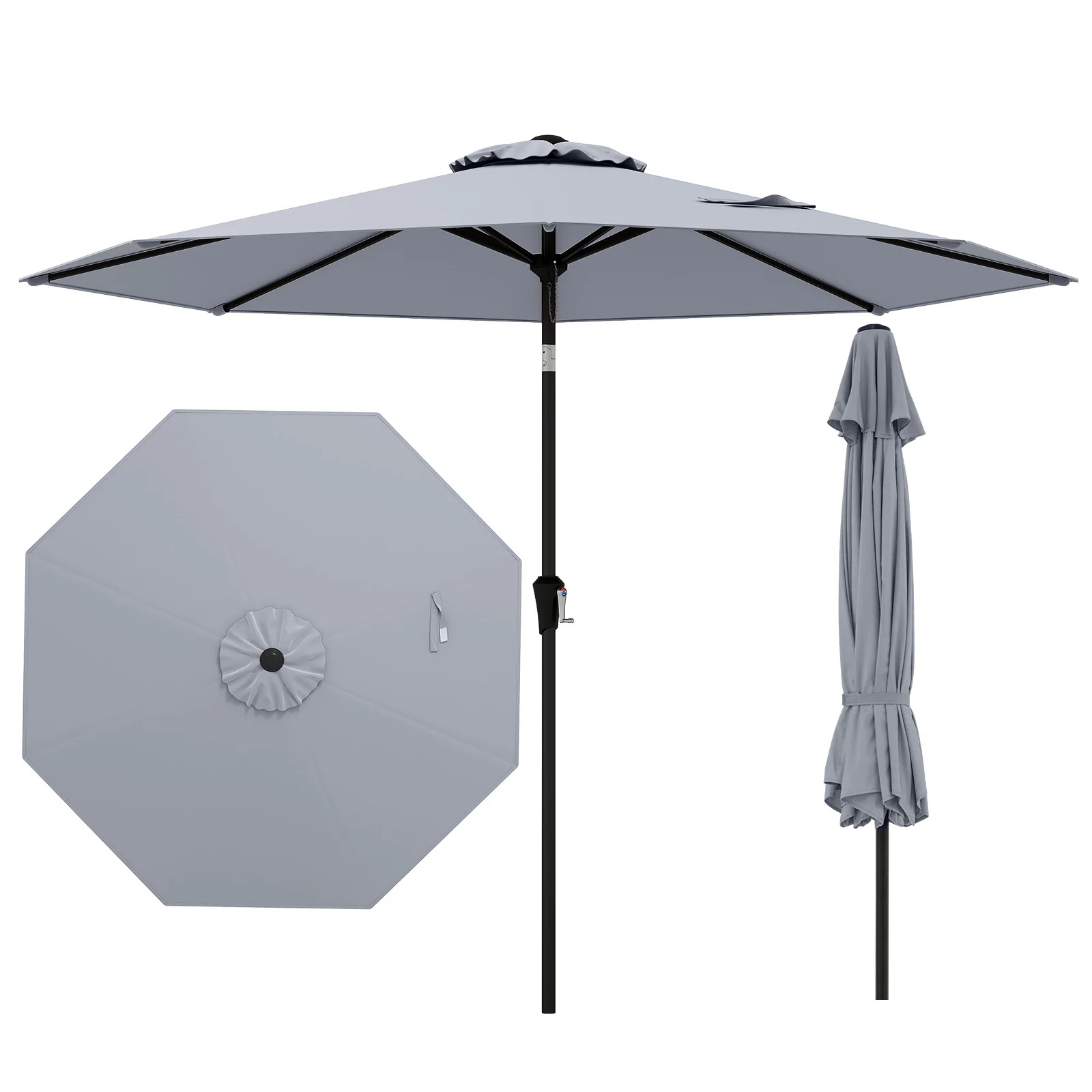 Sombrilla de jardín con manivela, 35 °   Sombrilla de Patio Flexible por Ambos Lados, con 8 Varillas, Sombrilla de Mercado