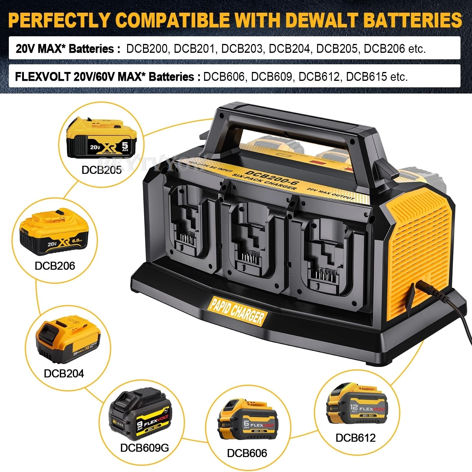 

Станция быстрого зарядного устройства совместима с аккумулятором Dewalt 12V / 20V / 60V 6 портов одновременно заряжаются каждый порт 3A Супер зарядное устройство Электрические инструменты Быстрое в то же время Быстрое зарядное устройство аксессуар Интелле