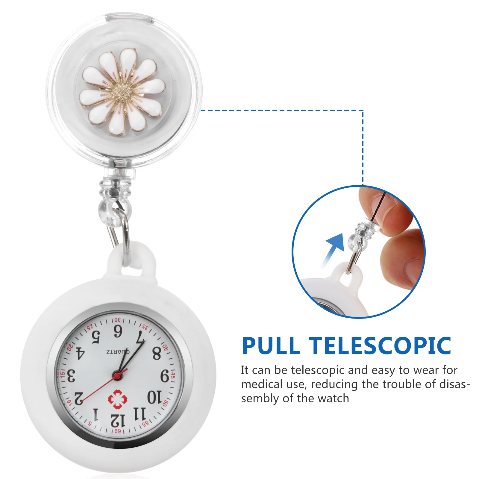 

Nurse Fob Watch Alloy Quartz Movement Water Resistant Date Weekday Display Clear Glass Clip-On Pocket Watch For Nursing