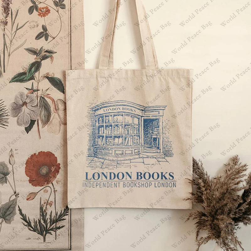 1 Pc London Book Independent Book Shop London Pattern Tote Bag Canvas Shoulder Bag for Travel Daily Commute Women\'s Shopping Bag