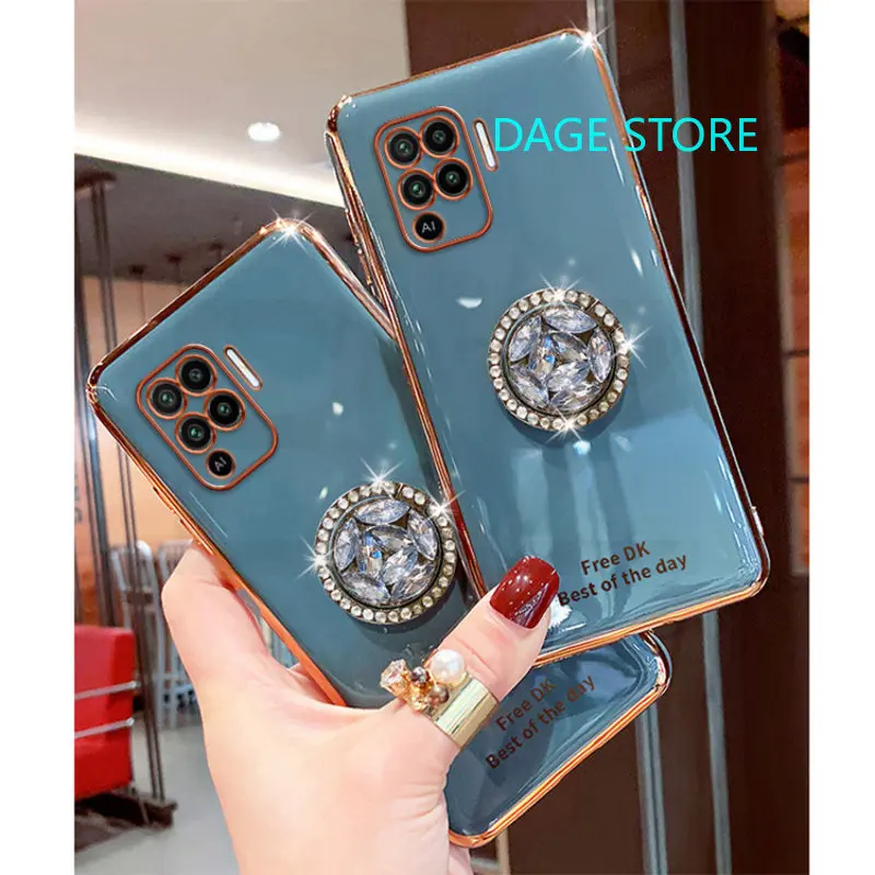 For OPPO Reno 5F / A94 4G/ F19PRO / Reno 5 LITE Electroplated  Phone Case Bling Crystal Holder Cover Soft TPU Back Cover