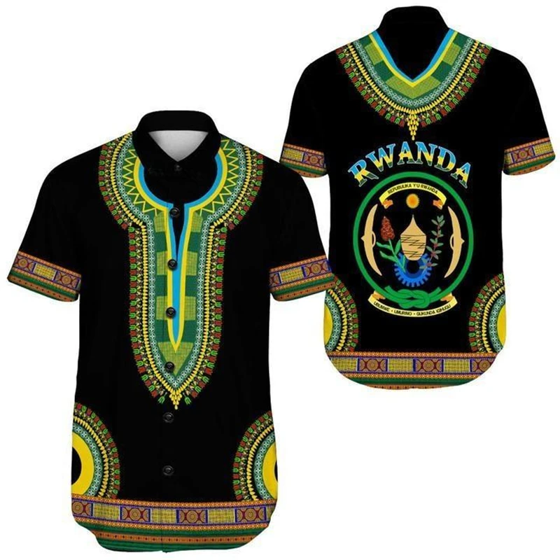 Rwanda Flag Map 3D Print Short Sleeve Shirts For Men Clothes Africa Dashiki Shirt Hawaii Boy Lapel Blouse Kids Blouses Kids Tops