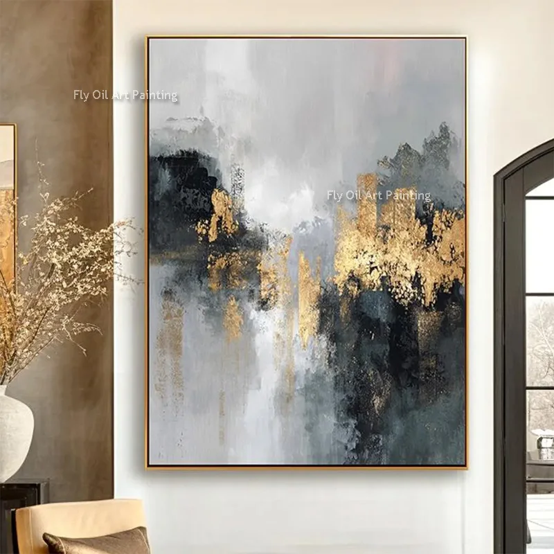 Brown Yellow Grey Simplism Design Artwork On Canvas New Special Home Wall Decor Items Handpainted Black Grey Oil Painting