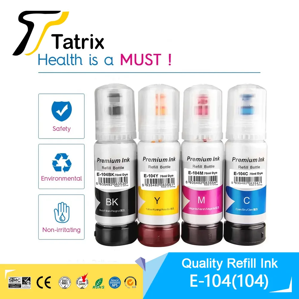 Tatrix 104 Premium Color Compatible Bulk Bottle Water Based Refill Ink For Epson ECOTANK ET-2821/ET-2825/ET-2826/ET-2830 Printer