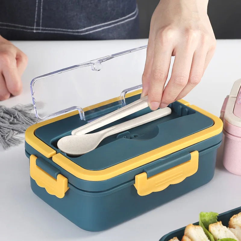 Lunch Box Student Three Partitioned Partitioned Bento Box Including Spoon and Chopsticks Tableware Microwave Fresh-keeping Box