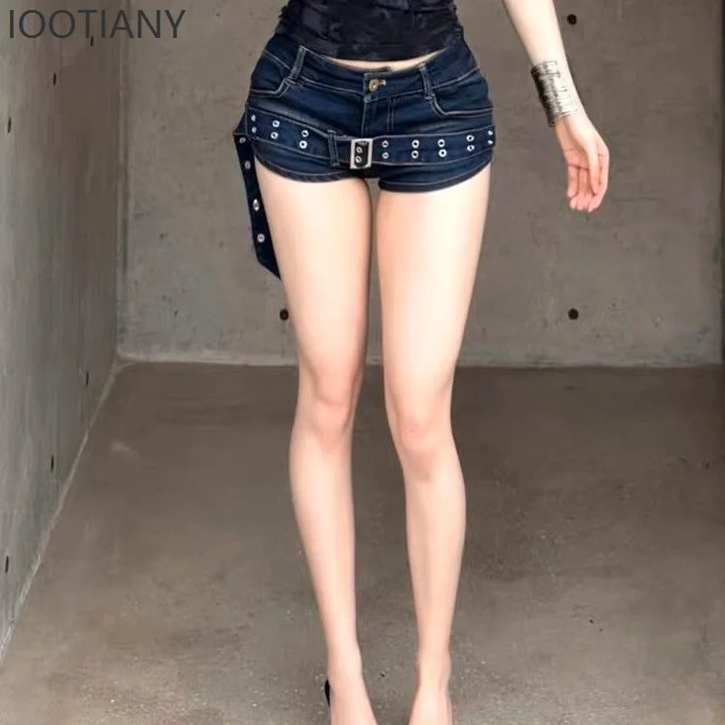 Summer Women Japanese Low Rise Cargo Jean Shorts Y2K 2000s Denim Hot Pants Harajuku Grunge Punk Skinny Gyaru Coquette Kpop Sexy