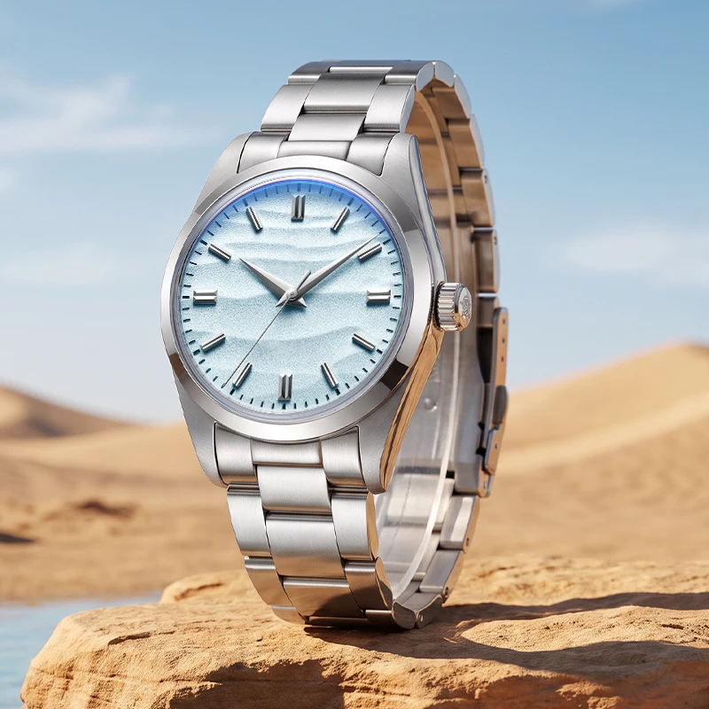 ADDIESDIVE 36mm Herren-Businessuhr mit VH31-Uhrwerk, Wüstenzifferblatt, gewölbtem Spiegelglas, 10 Bar wasserdicht, AD2030 Edelstahl-Quarzuhr