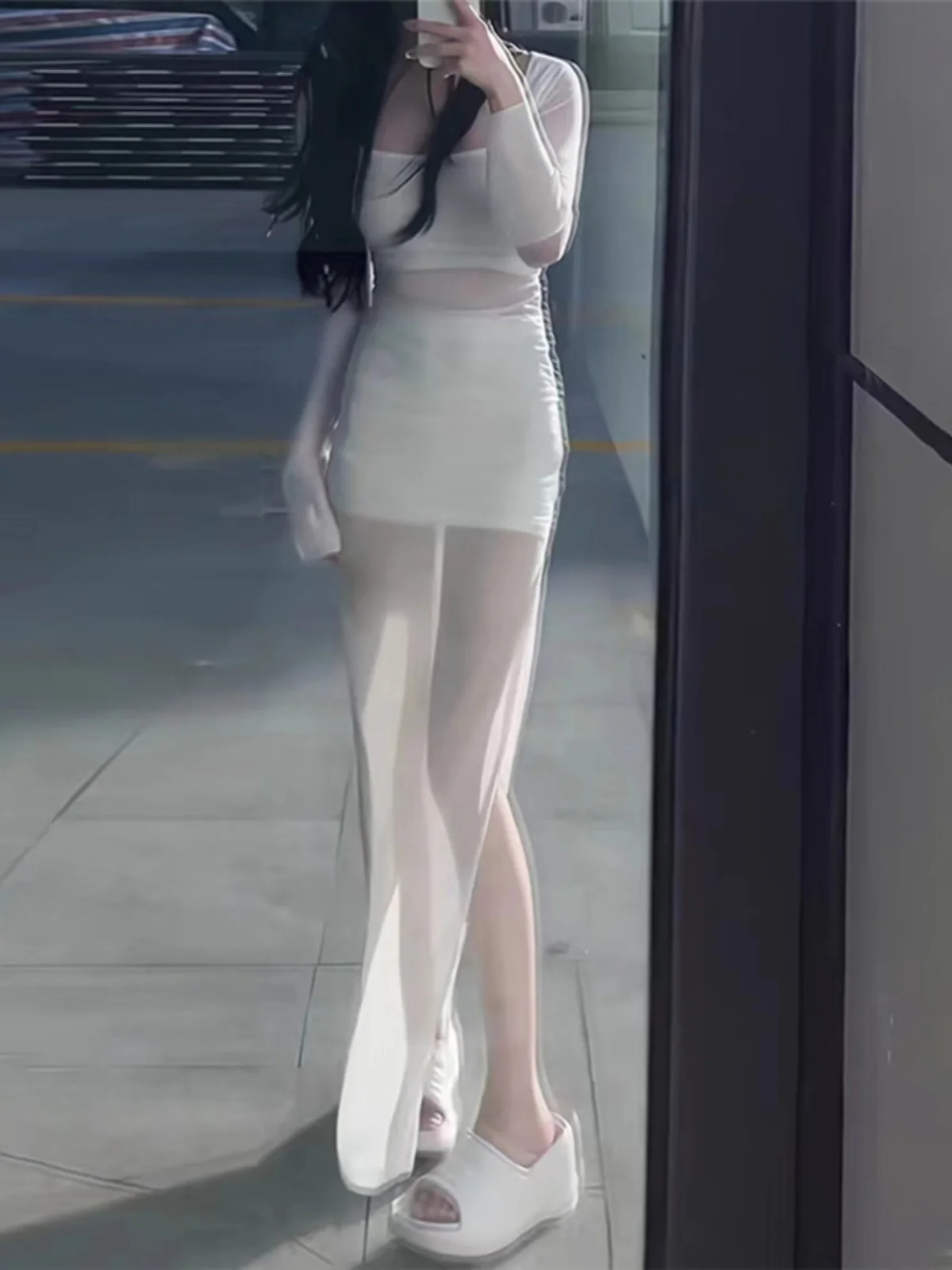 

WEIRD PUSS Pure Desire Net Splicing Long Sve Bodycon Dr Женское облегающее платье с высокой талией Me Paneling для похудения Лето Dr