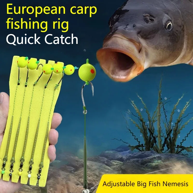 

Набор для европейской карповой рыбалки: оснастка с коротким поводком и защитой от запутывания, 10 крючков с поплавками для различных видов рыб