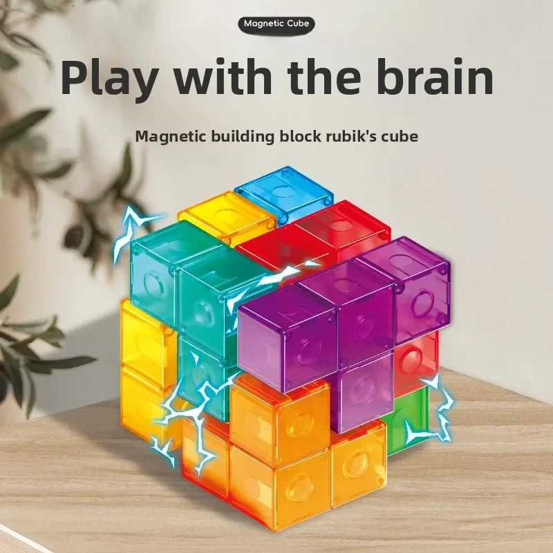 Blocs de construction de cubes magnétiques, bricolage, carrelage magnétique 3D, ensemble de 7 pièces, Puzzle Cube de vitesse, 54 pièces, cartes de guidage, jouets d'intelligence pour enfants