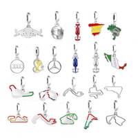 Fewdook Fit Original Pan Charm Bracelet 925 Silver Race Car Flag Malaysia Monaco Mexico Race Racetrack Bead Making Berloque DIY