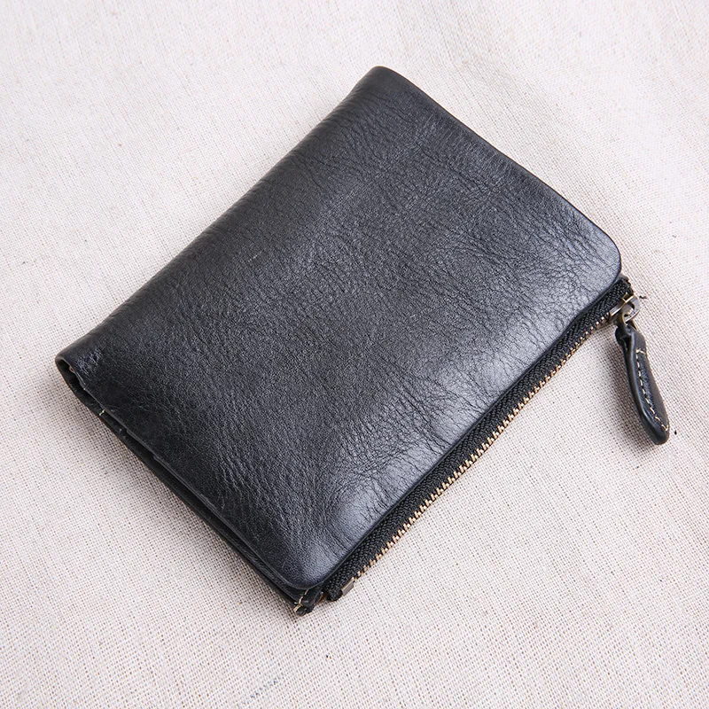 casual luxury genuine leather men's women's short wallet fashion simple designer handmade cow leather ID card holder purse