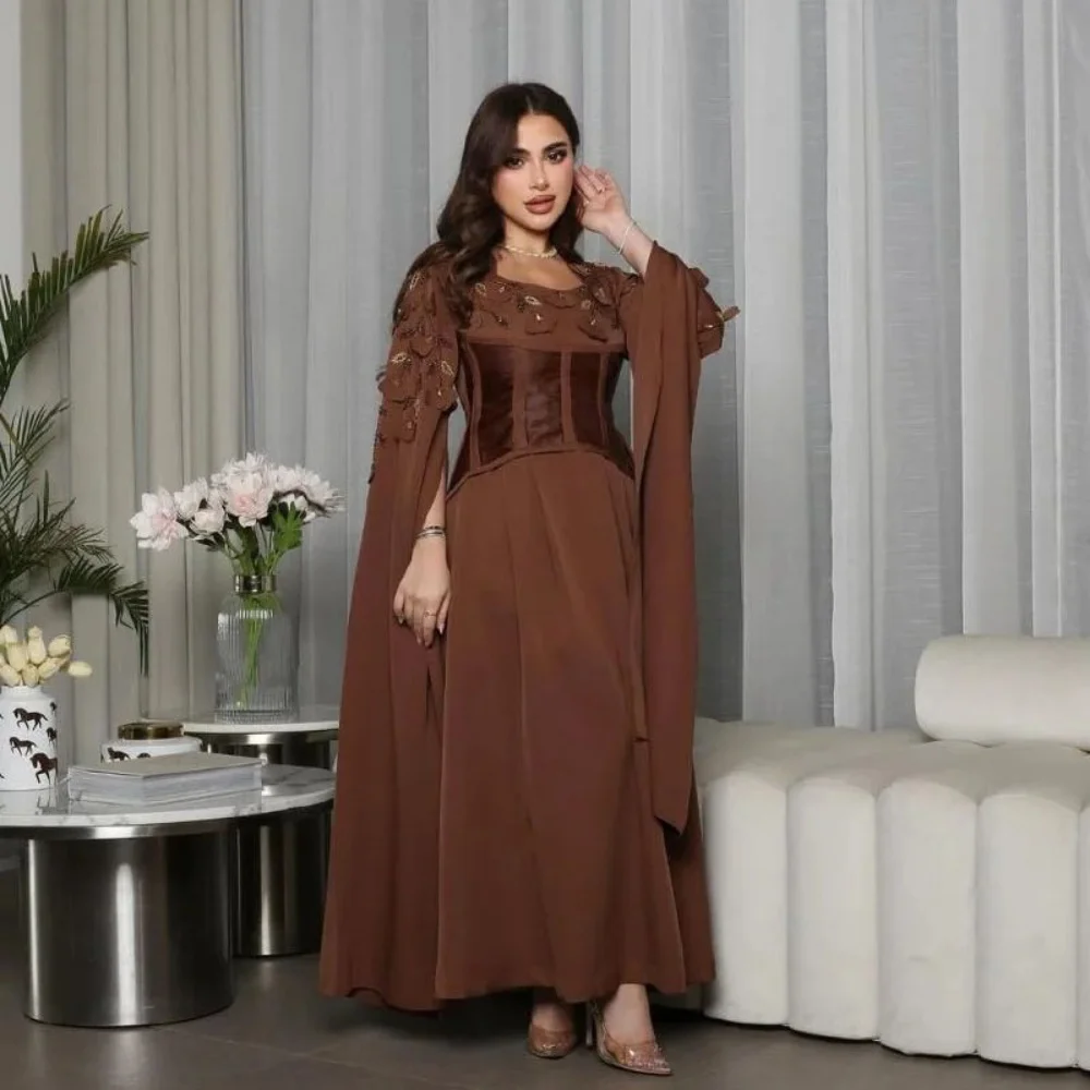 

Customized Exquisite Long Sleeve Ruched Evening Dress Sexy Flower Applique Prom Dress Elegant Mermaid O Neck Party Gown فسا