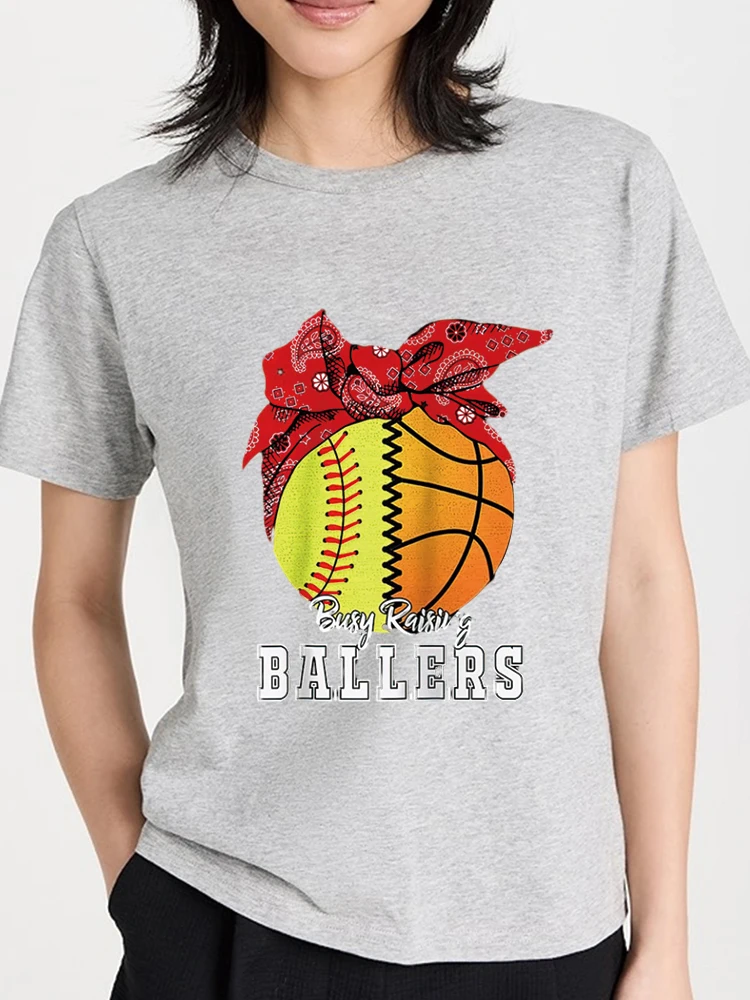 Womens Busy Raising Ballers Softball Basketball Basketball Mom Raglan Baseball Tee T-Shirt Womens TShirts Tops For Teen Graphic