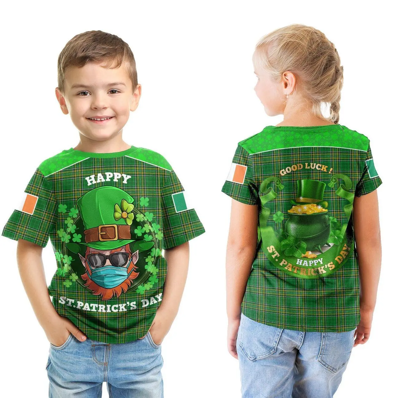 IRELAND T-SHIRT KID LEPRECHAUN FACE IRISH ST PATRICK'S DAY 3D Printed T-Shirt Kids Boys Short-Sleeve Top Cool Tees Children Wear