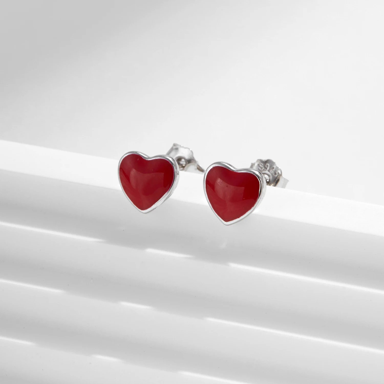 MODIAN 925 Sterling Silver urocze romantyczne czerwone emaliowane serce małe kolczyki sztyfty dla kobiet codzienna OL Fine Jewelry — zdjęcie 5