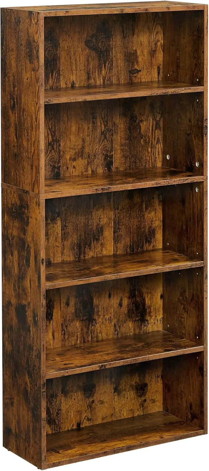 

NEW Bookshelf, 23.6 Inches Wide, 5-Tier Open Bookcase with Adjustable Storage Shelves, Floor Standing Unit, Rustic Brown