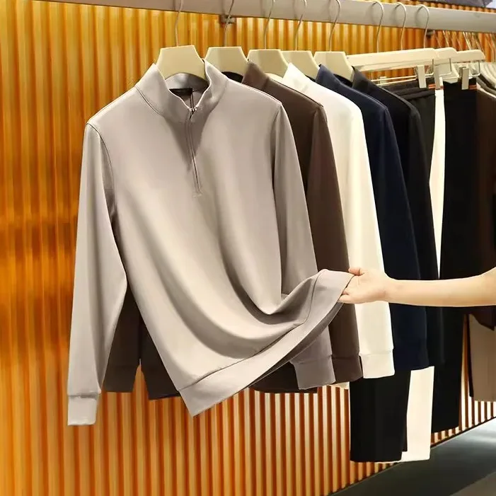 

Осень-зима, мужская уличная повседневная футболка с длинным свеком, базовый слой irt f, толстовка с воротником-стойкой на молнии, удобная теплая