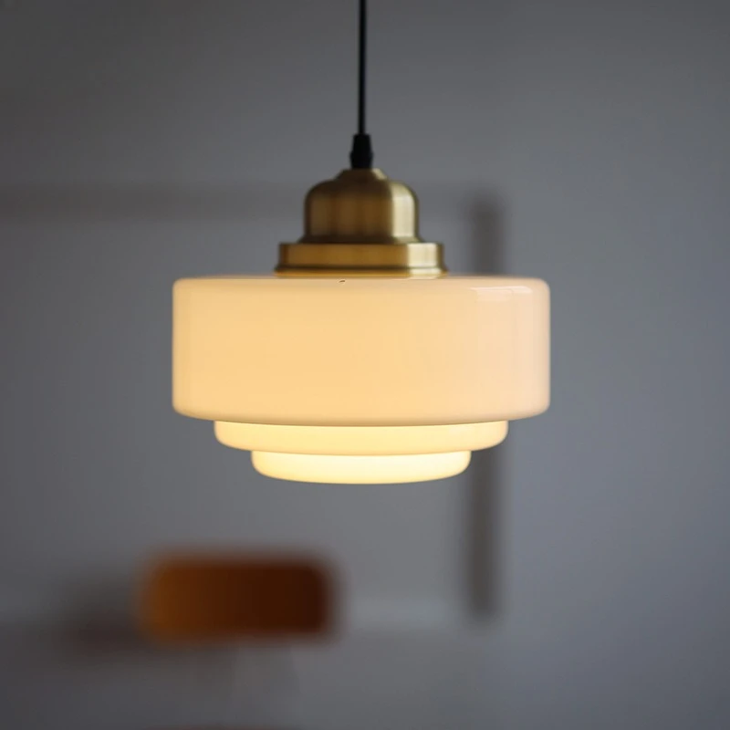 Vintage Brass Milky Glass Pendant Lights LED Cafe Bar Counter Restaurant Bedroom Bedside Balcony