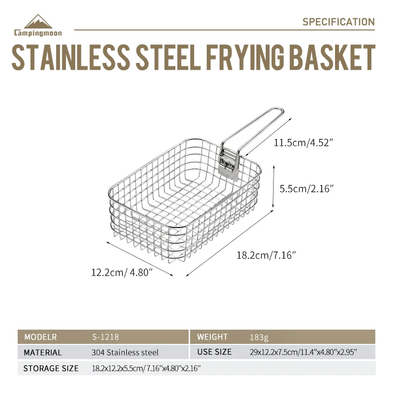 شبكات وسلال مقلية خارجية من CAMPINGMOO، قابلة للطي للتخييم 304 بطاطس مقلية مقلية من الفولاذ المقاوم للصدأ، صناديق غداء للنزهات، S-1218