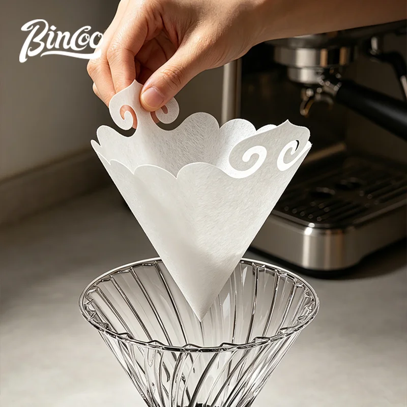 BINCOO V-Shaped V60 Coffee Filter Paper Disposable Pour Over Dripper Filter Tool Round & Fan Shaped Coffee Filter Papers For Han