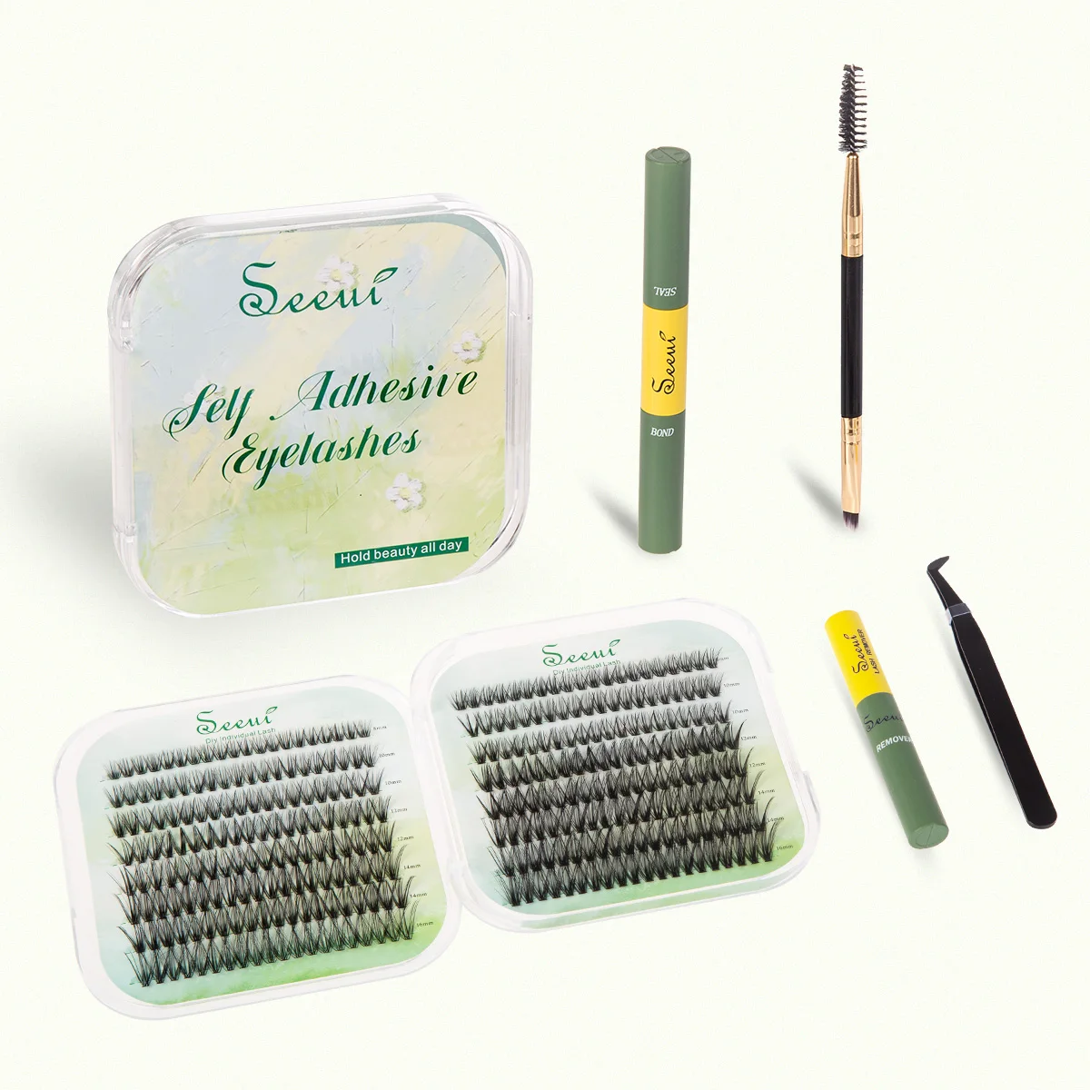 Kit per ciglia finte Lunghezza mista Estensione ciglia con legame e sigillo Pennello per rimozione pinzette Facile applicazione Regalo per trucco a molla