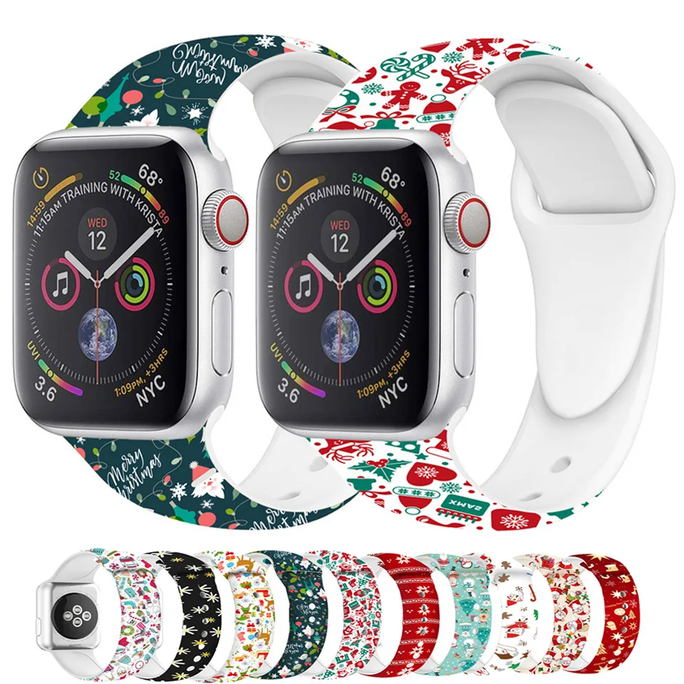 Bracelet de Noël en silicone pour Apple Watch, bracelet de montre de sport, bracelet de ceinture, iWatch Series 3, 4, 5, SE, 6, 7, 44mm, 40mm, 38mm, 42mm, 45mm, 41mm