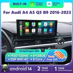 12.3 Android 14 Wireless Carplay Multimedia Stereo For Audi A4 A5 Q5 B9 2016-2023 IPS WIFI 4G BT Touch Screen GPS Navi Receiver