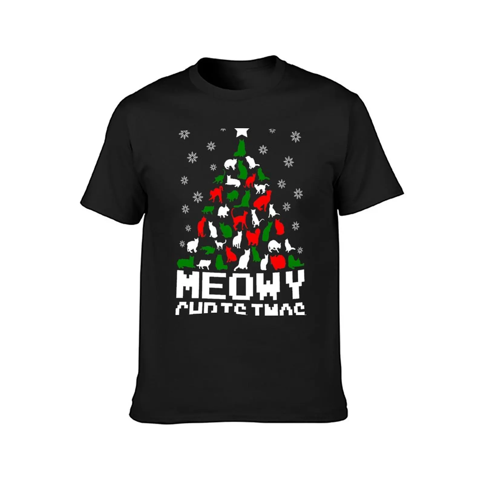 Maglietta Meowy Christmas Cat Tree per un ragazzo funnys kawaii clothes maglietta da uomo