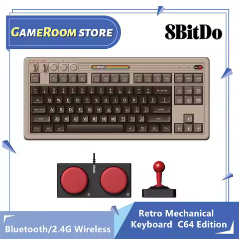 8BitDo Retro Mechanical Keyboard C64 Edition，Bluetooth, 2.4G Wireless, and Wired 3 Modes Connect，for PC Windows 10 and Android