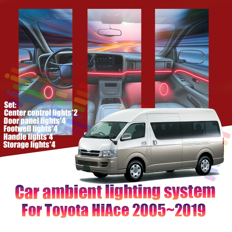 Luces LED Ambientales para Toyota HiAce 2005~2019 H200 MK5, Luces de Atmósfera Coloridas, Tira de Neón Interior para Auto, Iluminación RGB de 64 Colores