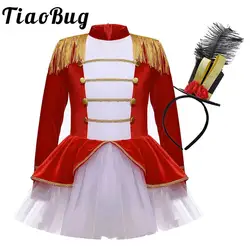 Ringmaster de circo Cosplay fantasia para meninas, manga comprida, ombro franjado, tutu de tule, vestido de leotard, roupa de vestir, crianças, Halloween