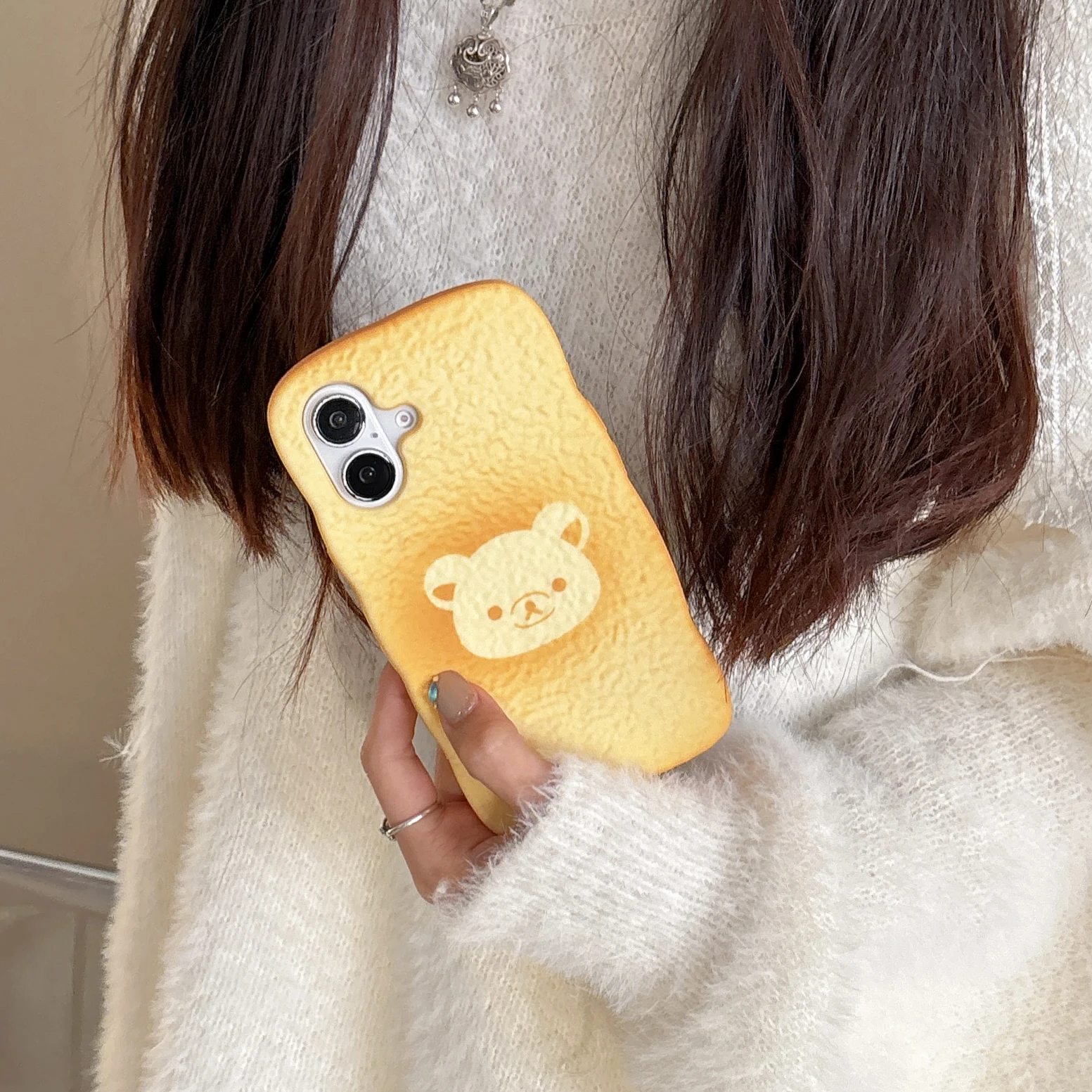 Cute Rilakkuma For iPhone 16 15 14 13 12 11 Pro Max Bread Toast Silicone Soft Cover Case