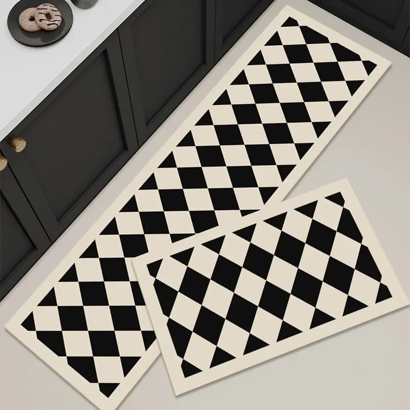 Kitchen Floor Mat Waterproof Non-slip Leather Carpet PVC Plaid Oil-proof Rug Home Decoration Long Size Foot Mats Alfombra 주방 카펫