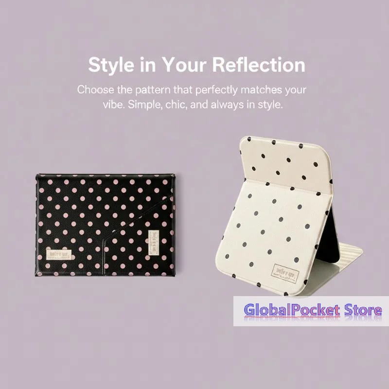 Desktop Makeup Mirror Solid Color PU Leather Simple Portable Handheld Makeup Mirror Foldable Student Compact Cute Pocket Mirror