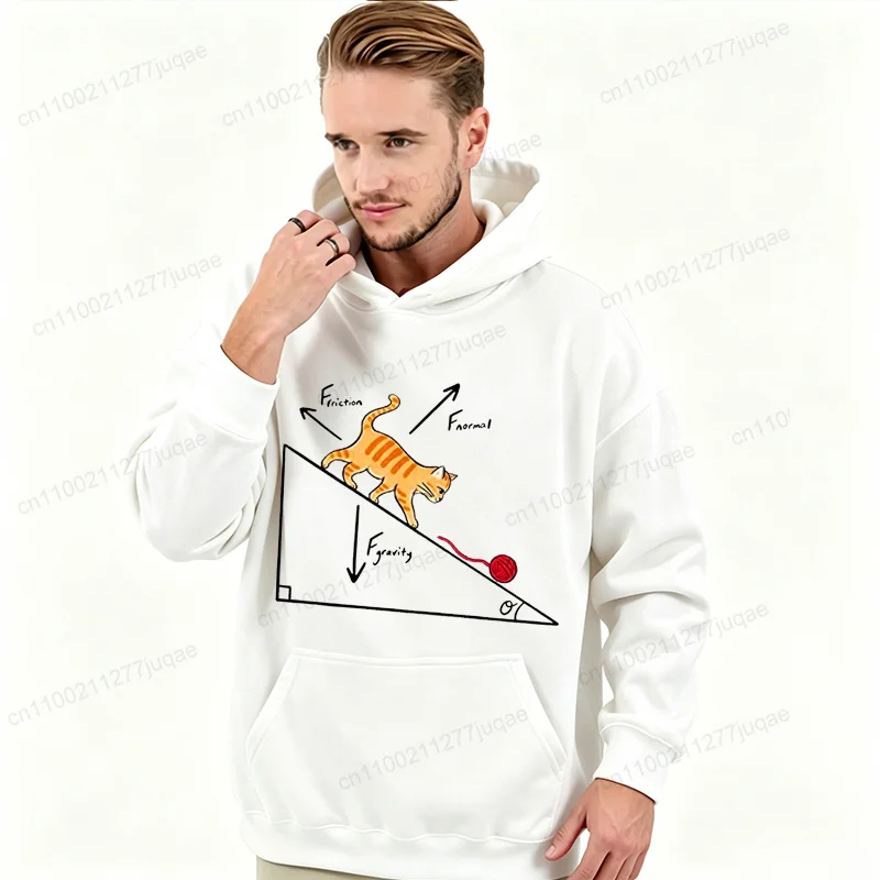 Vintage Slope Physical Force Cat Graphic Hoodie Funny Pullover Sweatshirt Teacher Student Sweatshirts Cat Lover Geek Tracksuits