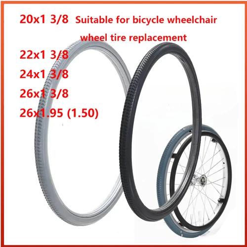 Imagen 1 del producto Neumático sólido de 20 pulgadas, 22 pulgadas, 24 pulgadas, 26 pulgadas, neumático de rueda libre inflable, neumático sólido para rueda trasera de silla de ruedas Manual