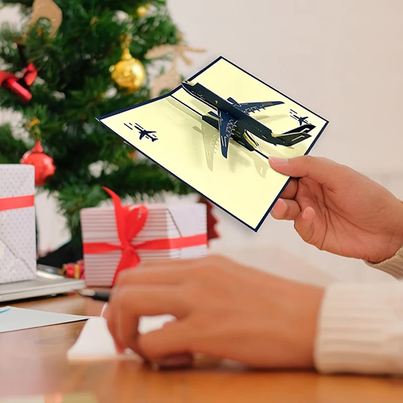 3D Flugzeug Stil Grußkarte Party Einladungskarten Modell Dekoration Papier Schnitzen Falten DIY Festival Sammeln Versorgung TMZ – Detail 2